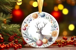 Reindeer Christmas Ornament Sublimation PNG Product Image 3