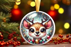 Shiny Christmas Deer Round Ornament Sublimation PNG Product Image 1