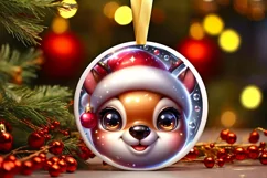 Shiny Christmas Deer Round Ornament Sublimation PNG Product Image 3