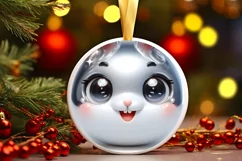 Shiny Christmas Bunny Round Ornament Sublimation PNG Product Image 3