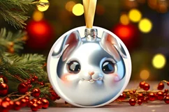 Shiny Christmas Bunny Round Ornament Sublimation PNG Product Image 3
