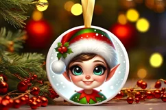 Shiny Christmas Elf Round Ornament Sublimation PNG Product Image 3