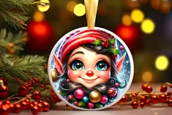 Shiny Christmas Elf Round Ornament Sublimation PNG Product Image 1