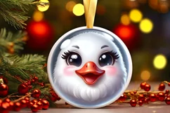 Shiny Christmas Swan Round Ornament Sublimation PNG Product Image 3