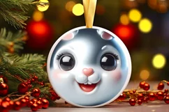 Shiny Christmas Bunny Round Ornament Sublimation PNG Product Image 3