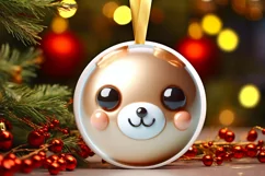 Shiny Christmas Bunny Round Ornament Sublimation PNG Product Image 3