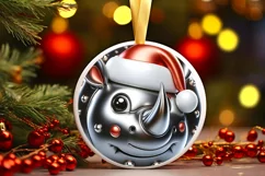 Shiny Christmas Rhino Round Ornament Sublimation PNG Product Image 3