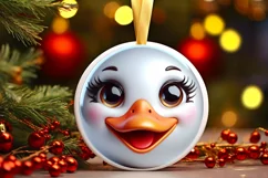 Shiny Christmas Swan Round Ornament Sublimation PNG Product Image 1