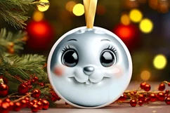 Shiny Christmas Bunny Round Ornament Sublimation PNG Product Image 1