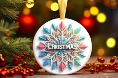 Snow Flake Christmas Round Cute Ornament Sublimation Product Image 2