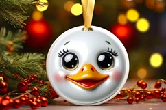 Shiny Christmas Swan Round Ornament Sublimation PNG Product Image 1