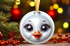 Shiny Christmas Swan Round Ornament Sublimation PNG Product Image 3