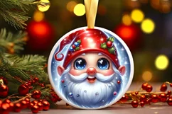 Shiny Christmas Gnome Round Ornament Sublimation PNG Product Image 1