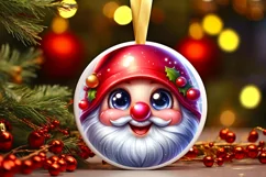 Shiny Christmas Gnome Round Ornament Sublimation PNG Product Image 1