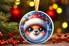 Christmas Bear Round Sticker Sublimation PNG Product Image 1