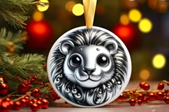 Shiny Christmas Face Round Lion Sublimation PNG Product Image 3