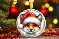 Shiny Christmas Fox Round Ornament Sublimation PNG Product Image 1