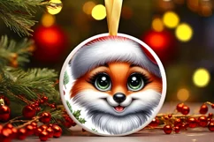 Shiny Christmas Fox Round Ornament Sublimation PNG Product Image 1