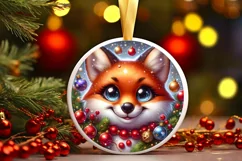 Shiny Christmas Fox Round Ornament Sublimation PNG Product Image 1