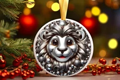 Christmas Lion Round Sticker Sublimation PNG Product Image 1