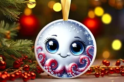 Christmas Octopus Round Ornament Sublimation PNG Product Image 1