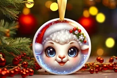 Christmas Lamb Round Ornament Sublimation PNG Product Image 3
