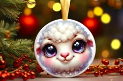 Christmas Lamb Round Sticker Sublimation PNG Product Image 3