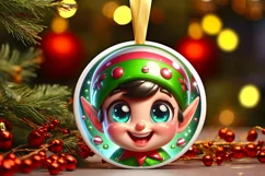 Christmas Elf Round Ornament Sublimation PNG Product Image 1