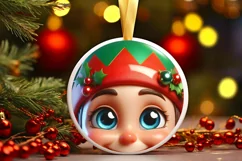 Christmas Elf Round Sticker Sublimation PNG Product Image 1