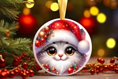 Christmas Kitten Round Ornament Sublimation PNG Product Image 1