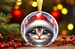 Christmas Kitten Round Sticker Sublimation PNG Product Image 1
