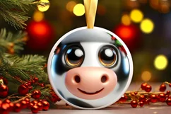 Christmas Cow Round Ornament Sublimation PNG Product Image 3