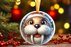 Christmas Walrus Round Ornament Sublimation PNG Product Image 3