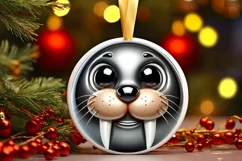 Christmas Walrus Round Ornament Sublimation PNG Product Image 3