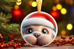 Christmas Walrus Round Sticker Sublimation PNG Product Image 1