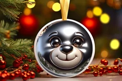 Christmas Bear Round Ornament Sublimation PNG Product Image 3