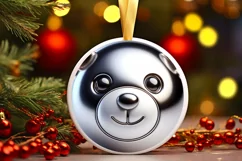 Christmas Bear Round Sticker Sublimation PNG Product Image 1