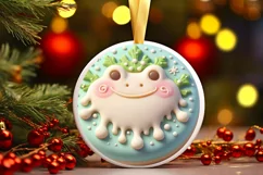 Christmas Frog with Depth Round Ornament Sublimation PNG Product Image 3
