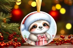 Winter Dressed Baby Sloth Round Ornament Sublimation PNG Product Image 1