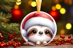Winter Dressed Baby Sloth Round Ornament Sublimation PNG Product Image 3