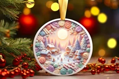 Molten Candy Christmas Scene Round Ornament Sublimation PNG Product Image 3