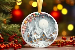 Molten Candy Christmas Scene Round Ornament Sublimation PNG Product Image 1
