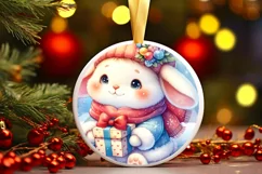 Winter Dressed Baby Bunny Round Ornament Sublimation PNG Product Image 3