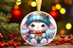 Winter Dressed Baby Bunny Round Ornament Sublimation PNG Product Image 3