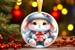 Winter Dressed Baby Bunny Round Ornament Sublimation PNG Product Image 1