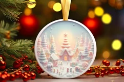 Molten Candy Christmas Scene Round Ornament Sublimation PNG Product Image 1