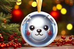 Christmas Bear Round Ornament Sublimation PNG Product Image 1