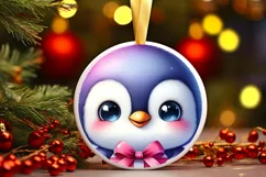 Baby Penguin with Gift Box Round Ornament Sublimation PNG Product Image 3