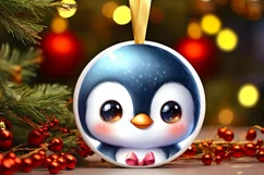 Baby Penguin with Gift Box Round Ornament Sublimation PNG Product Image 1