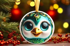 Christmas Peacock Round Sticker Sublimation PNG Product Image 1